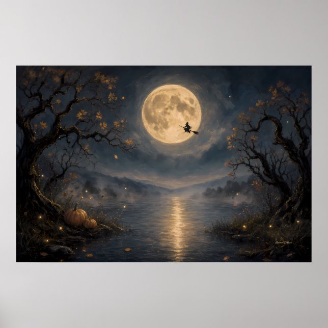 Häxa under fullmåne gotisk Halloween-sjö Poster (Framsidan)