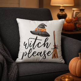 Häxa Vänligen Vattenfärg Halloween Vit Kudde