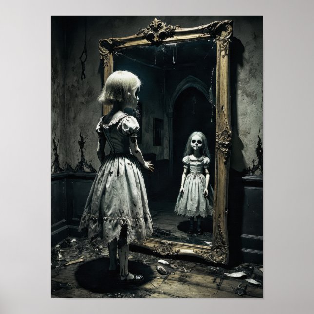 Häxad docka i skräckens spegelatmosfär poster (Framsidan)