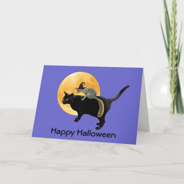 Häxaekorre på det kattHalloween kortet Kort (Framsida)