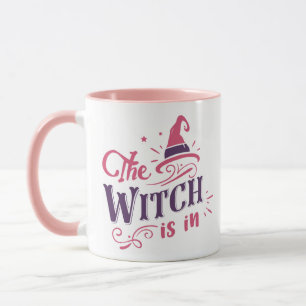 Häxan Är I Rosa & Lila Häxhatt Halloween Mugg