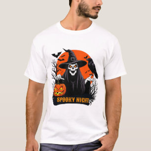 Häxan med dödskalle och kråka Halloween-natt 🦇 T Shirt