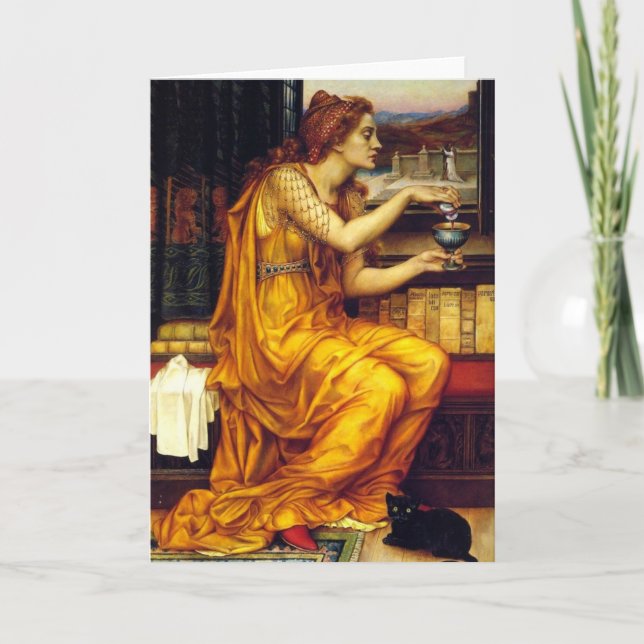 Häxan och en svart katt kort (Framsida)