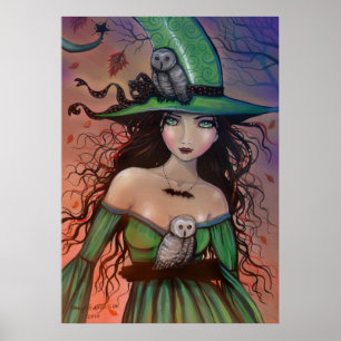 Häxan och ugglornas Halloween-plakat Poster