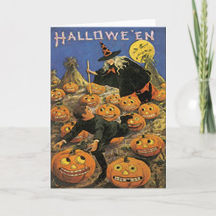 Häxan & pumpa lappar det vintageHalloween kortet Kort