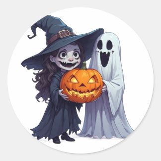 Häxande Pumpa Halloween 🎃 Runt Klistermärke