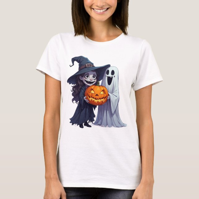Häxande Pumpa Halloween 🎃 T Shirt (Framsida)