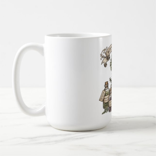 Häxans apotek Vintage örtsmortel Kitch Kaffemugg (Vänster)