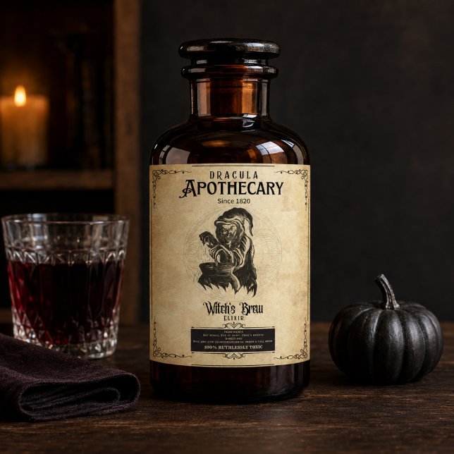 Häxans brygd Apoteks Halloween-vinsetikett Vinflaska Etikett (Skapare uppladdad)