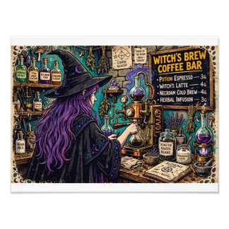 Häxans brygd kaffebar poster vintage magisk konst