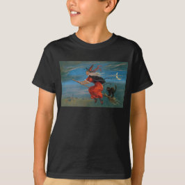 Häxans Familjär Svarta Katt Halloween på Kvaststån T Shirt