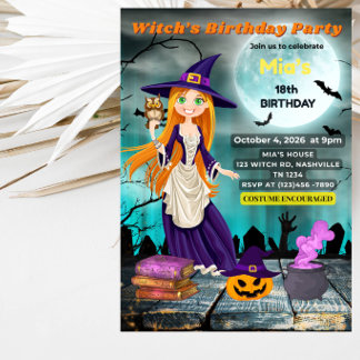 Häxans födelsedagsfest Halloween-fest Inbjudningar