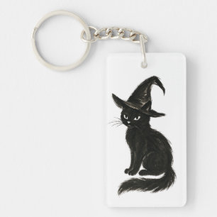 Häxans katt – svart bläck Halloween-illustration p