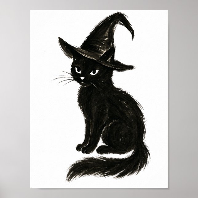 Häxans katt – svart bläck Halloween-illustration p Poster (Framsidan)