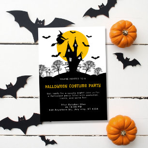 Häxans spökhus orange och svart Halloween-fest Inbjudningar