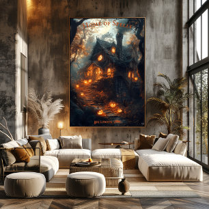 Häxans stuga Halloween med lysande jackor Poster