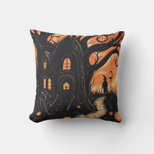 Häxans stuga Snrva träd Kuslig Halloween Kudde