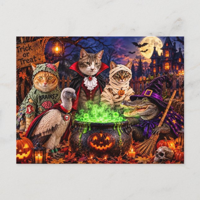 Häxans timme för katter - Halloween vykort (Framsida)