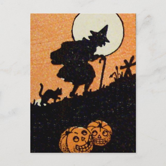 Häxans timme häxa svart katt Jack O Lantern Vykort (Framsida)