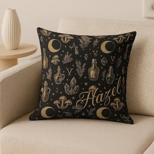 Häxapotek Vintage Alkemist Paradis Svart Kudde (Witchs Apothecary Vintage Alchemist Paradise Black Throw Pillow)