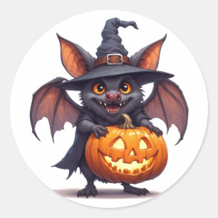 Häxbat med pumpalykta 🎃 runt klistermärke