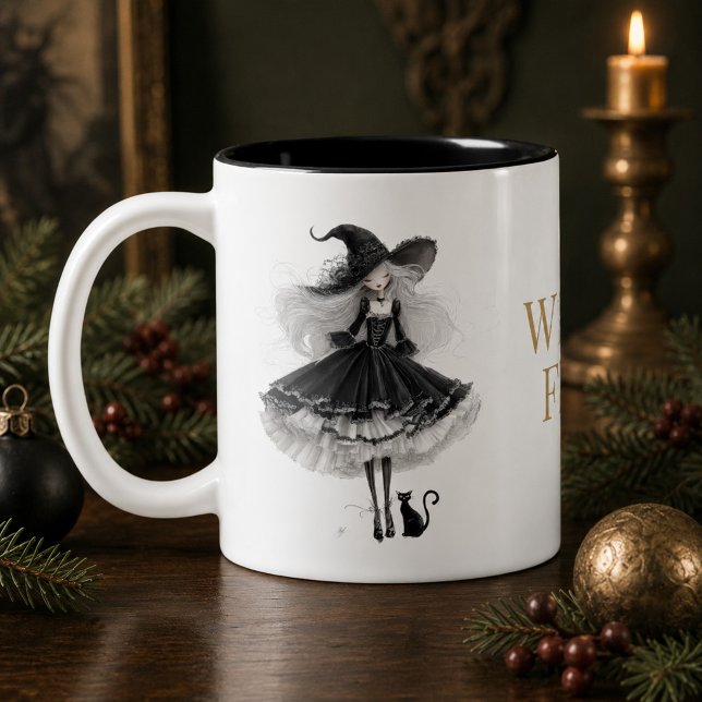 Häxbränsle Gotisk Häxkaffemugg Två-Tonad Mugg (Witch Fuel Gothic Witch Coffee Mug)