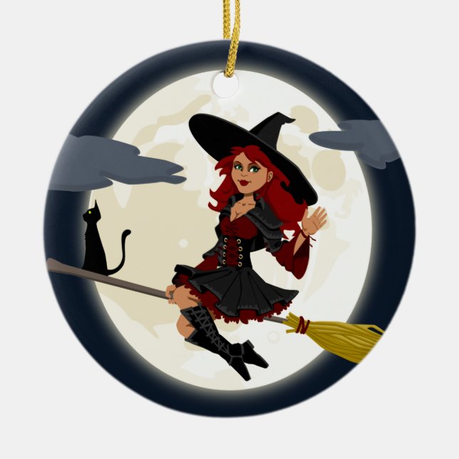 häxbroompinne julgransprydnad keramik (Framsidan)