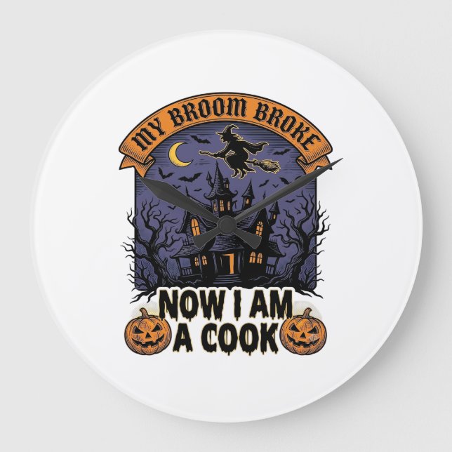Häxbroomstick Halloween Matlagning Pun_1 Stor Klocka (Framsida)
