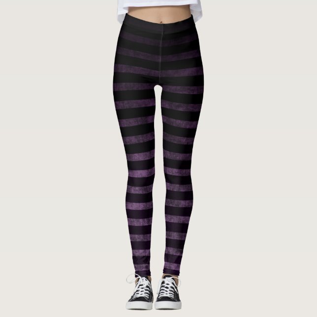 Häxbyxor Svart & Lila Grunge Ombre Ränder Leggings (Framsida)
