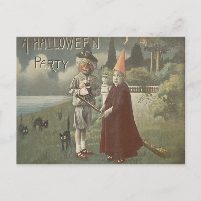 Häxdräkt Halloweenkalas Svart Katt Vykort (Framsida)