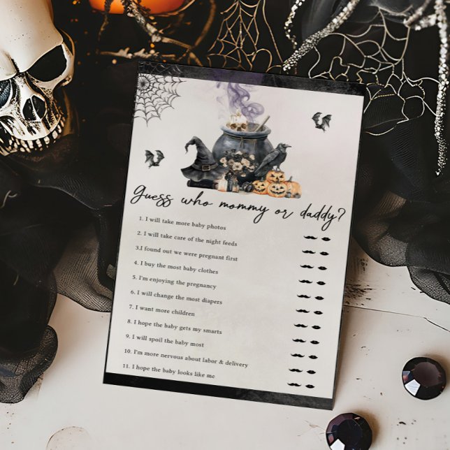 Häxgryta Brygging Gissa Mamma eller Pappa (A Baby is Brewing Halloween Baby Shower Guess Who Mommy or Daddy Game)