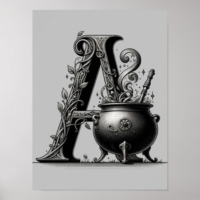 Häxgryta Häxig Bokstav A Anpassad Initial  Poster (Framsidan)