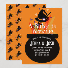 Häxgryta Kuslig Halloween Baby Shower Orange Inbjudningar