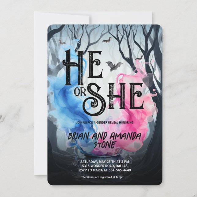 Häxgryta Rosa Blå Halloween Köns Avslöjande  Inbjudningar (Framsida)