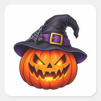 Häxhatt Jack O Lantern Halloween Fyrkantigt Klistermärke