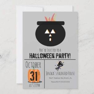 Häxhatt Kvast Halloween Caulderon Fest Inbjudan