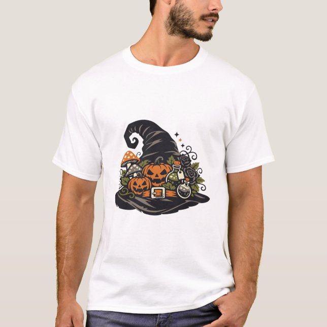 Häxhatt Pumpa Halloween T Shirt (Framsida)