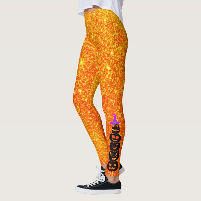 Häxhatt Pumpa Leggings - Halloween Glitter (Vänster)