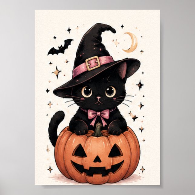Häxhatt Pumpafält Svart Katt Poster (Framsidan)