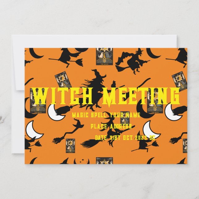 Häxhäxa svartkatt måne blomsterpinne inbjudningar (Framsida)
