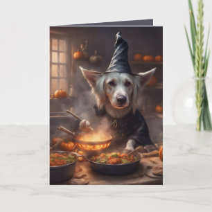 Häxhund lagar Halloweenfest måltid hälsning Kort