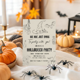 Häxig Halloween-inbjudan med linjekonst Inbjudningar