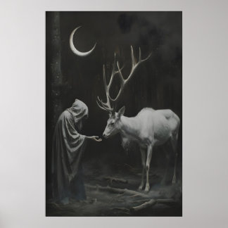 Häxig Hjort Konsttryck, Mörk Halvmåne Poster