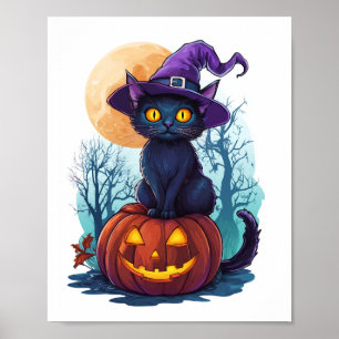 Häxig katt på en pumpa poster