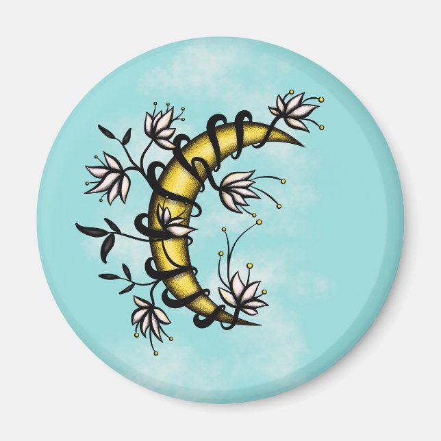 Häxig mån floral boho konst magnet (Framsidan)