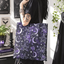 Häxig måne & pentagram lila gotisk tygkasse