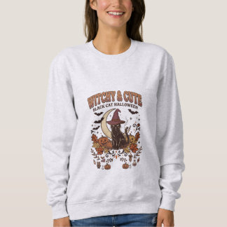 Häxig och söt svart katt vintage Halloween T Shirt
