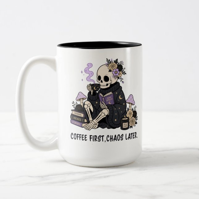 Häxig skelettkaffe kaos senare gotisk Två-Tonad mugg (Vänster)