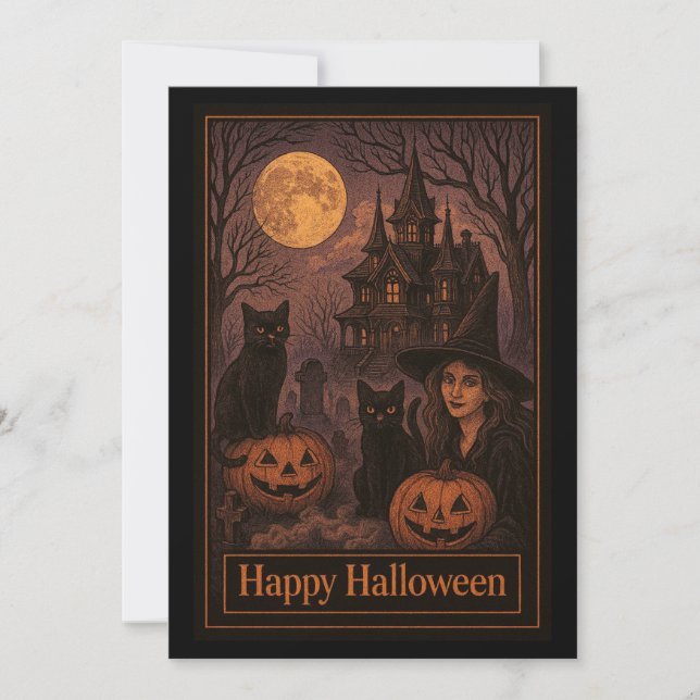 Häxig Spökhus Halloweenfest Inbjudningar (Framsida)