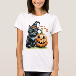 Häxig svart katt, gotisk Halloween-pumpa T Shirt